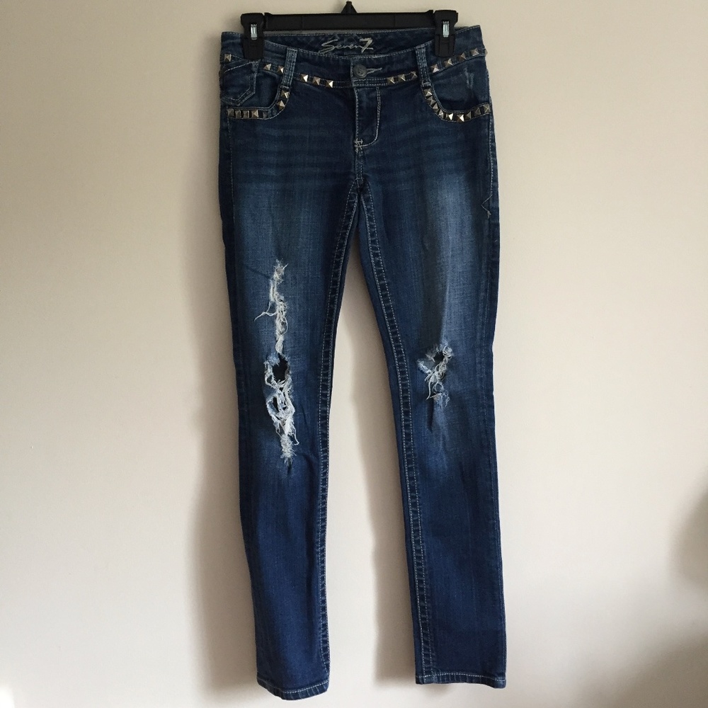 SEVEN7 Studded Distressed Skinny Jeans